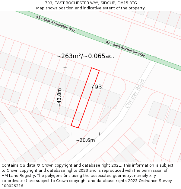 793, EAST ROCHESTER WAY, SIDCUP, DA15 8TG: Plot and title map