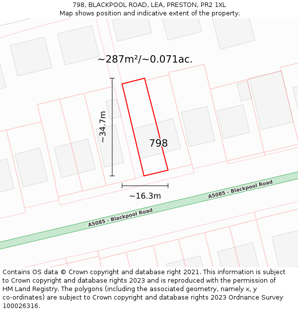 798, BLACKPOOL ROAD, LEA, PRESTON, PR2 1XL: Plot and title map