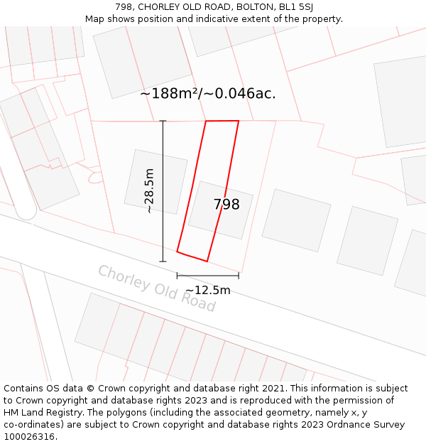 798, CHORLEY OLD ROAD, BOLTON, BL1 5SJ: Plot and title map
