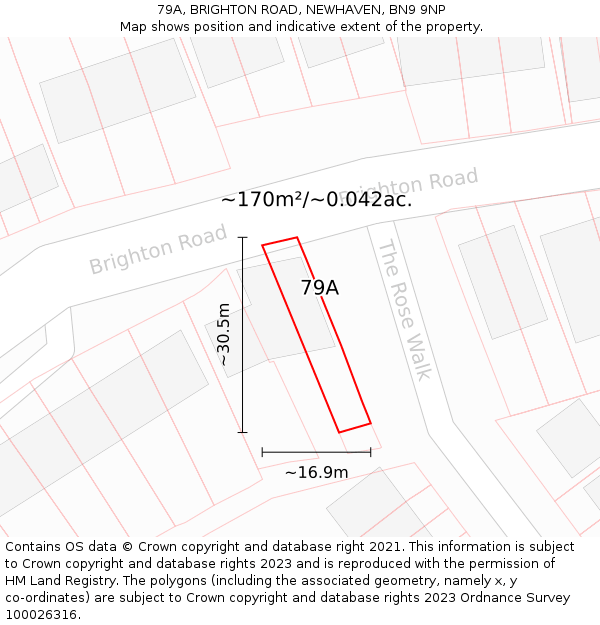 79A, BRIGHTON ROAD, NEWHAVEN, BN9 9NP: Plot and title map