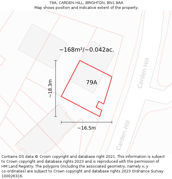 79A, CARDEN HILL, BRIGHTON, BN1 8AA: Plot and title map
