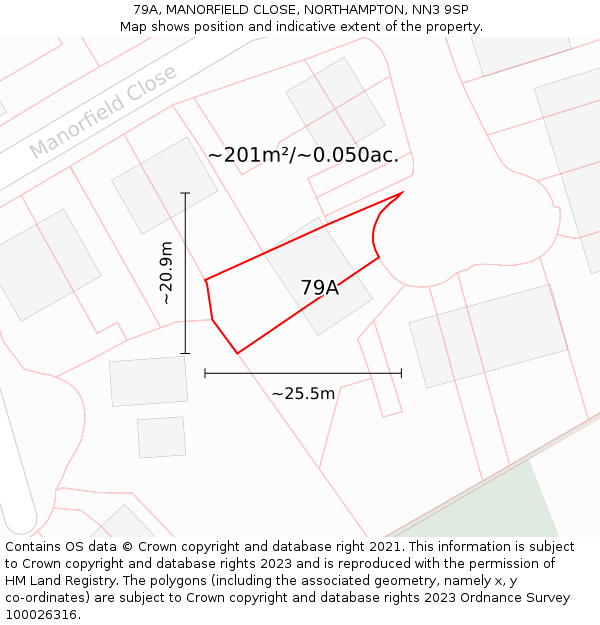79A, MANORFIELD CLOSE, NORTHAMPTON, NN3 9SP: Plot and title map