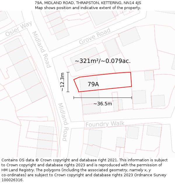 79A, MIDLAND ROAD, THRAPSTON, KETTERING, NN14 4JS: Plot and title map