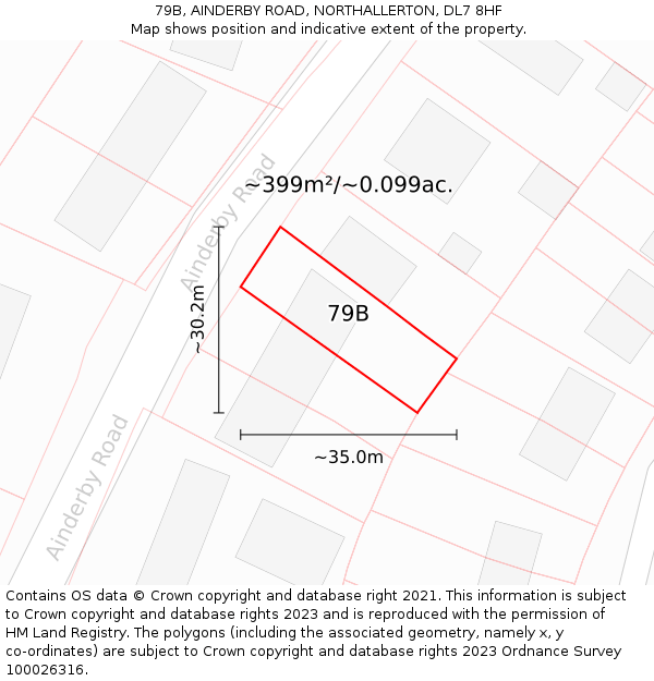 79B, AINDERBY ROAD, NORTHALLERTON, DL7 8HF: Plot and title map