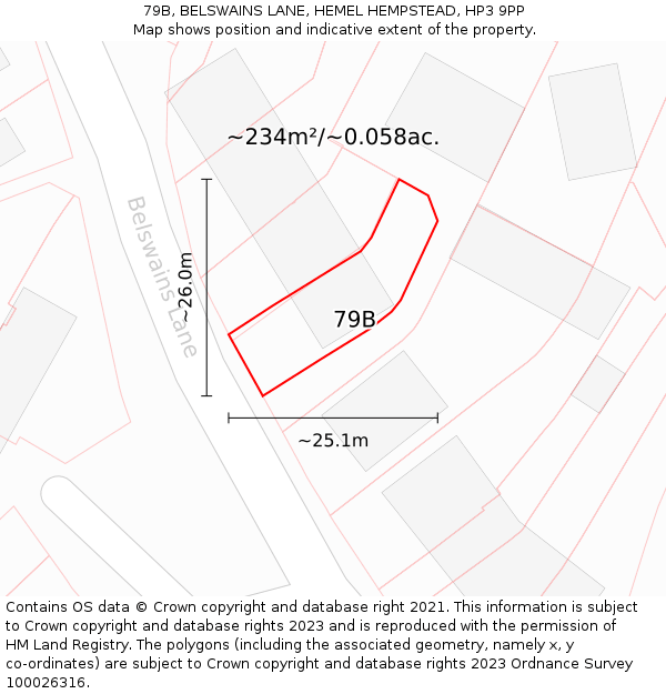 79B, BELSWAINS LANE, HEMEL HEMPSTEAD, HP3 9PP: Plot and title map