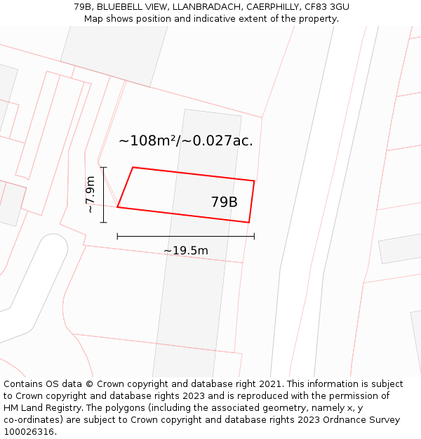79B, BLUEBELL VIEW, LLANBRADACH, CAERPHILLY, CF83 3GU: Plot and title map