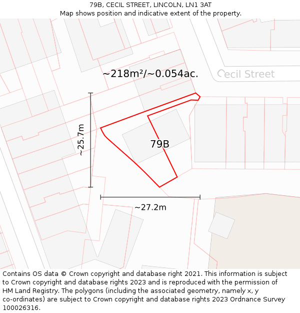 79B, CECIL STREET, LINCOLN, LN1 3AT: Plot and title map