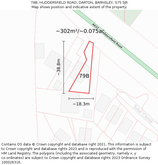 79B, HUDDERSFIELD ROAD, DARTON, BARNSLEY, S75 5JR: Plot and title map