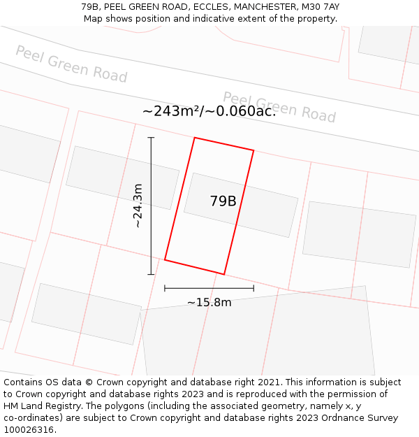 79B, PEEL GREEN ROAD, ECCLES, MANCHESTER, M30 7AY: Plot and title map