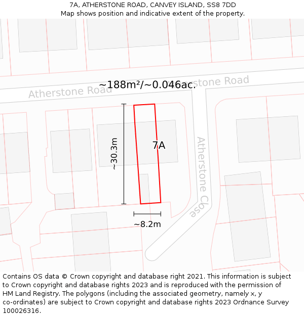 7A, ATHERSTONE ROAD, CANVEY ISLAND, SS8 7DD: Plot and title map