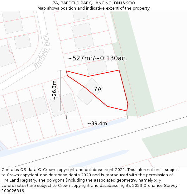 7A, BARFIELD PARK, LANCING, BN15 9DQ: Plot and title map