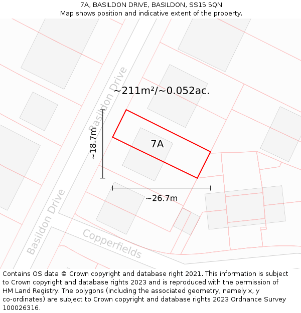 7A, BASILDON DRIVE, BASILDON, SS15 5QN: Plot and title map
