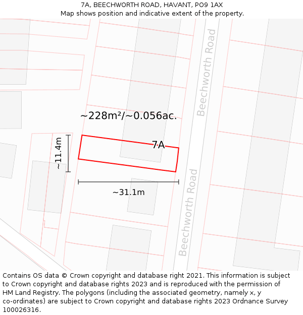 7A, BEECHWORTH ROAD, HAVANT, PO9 1AX: Plot and title map