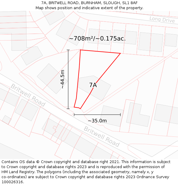 7A, BRITWELL ROAD, BURNHAM, SLOUGH, SL1 8AF: Plot and title map