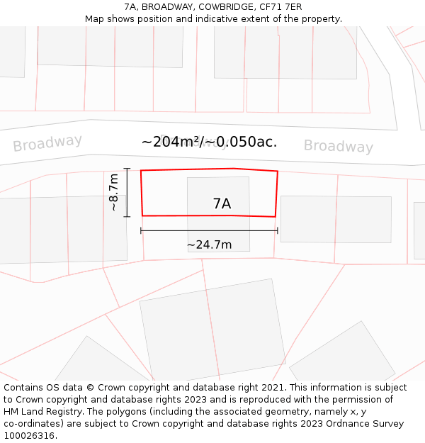 7A, BROADWAY, COWBRIDGE, CF71 7ER: Plot and title map