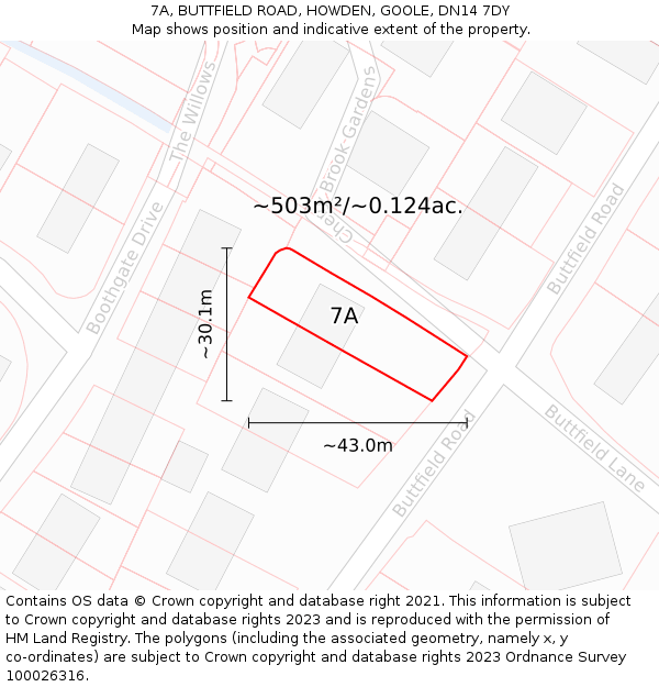 7A, BUTTFIELD ROAD, HOWDEN, GOOLE, DN14 7DY: Plot and title map