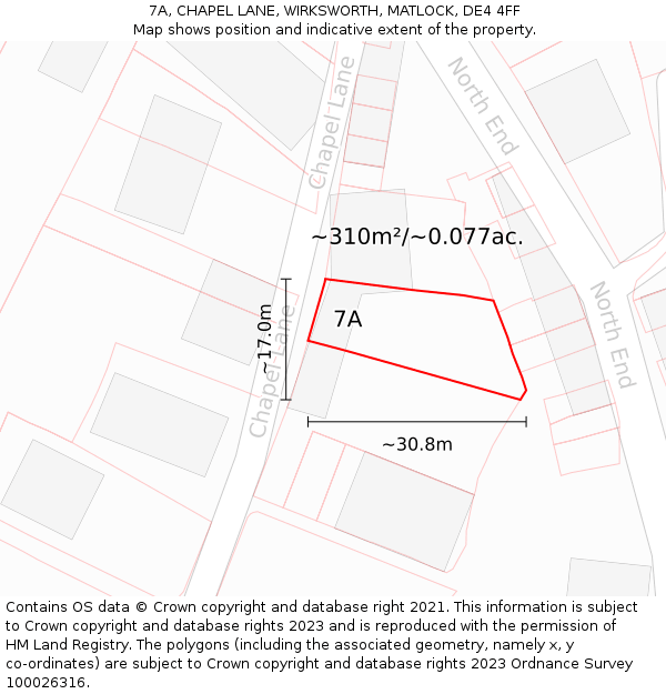 7A, CHAPEL LANE, WIRKSWORTH, MATLOCK, DE4 4FF: Plot and title map