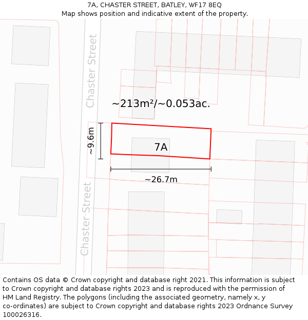 7A, CHASTER STREET, BATLEY, WF17 8EQ: Plot and title map
