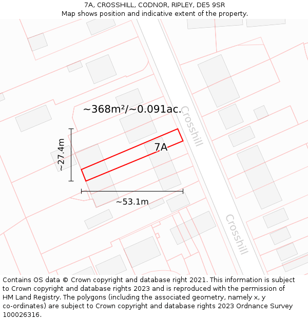 7A, CROSSHILL, CODNOR, RIPLEY, DE5 9SR: Plot and title map