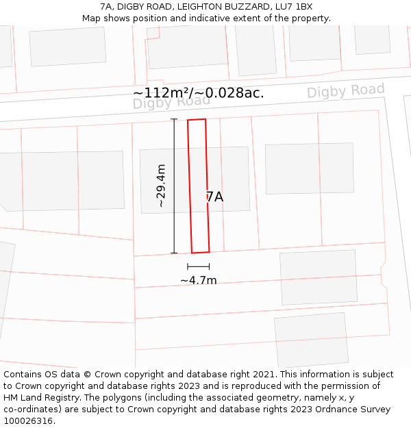 7A, DIGBY ROAD, LEIGHTON BUZZARD, LU7 1BX: Plot and title map