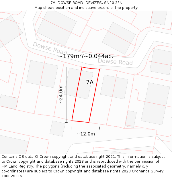 7A, DOWSE ROAD, DEVIZES, SN10 3FN: Plot and title map