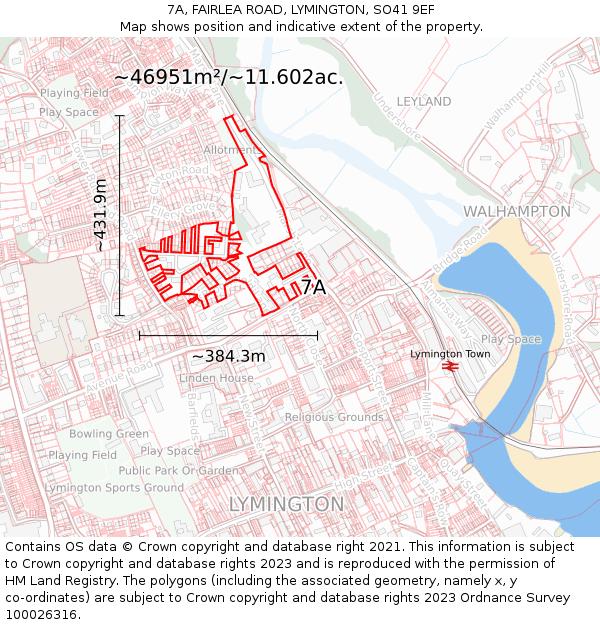 7A, FAIRLEA ROAD, LYMINGTON, SO41 9EF: Plot and title map