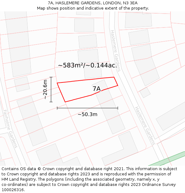 7A, HASLEMERE GARDENS, LONDON, N3 3EA: Plot and title map