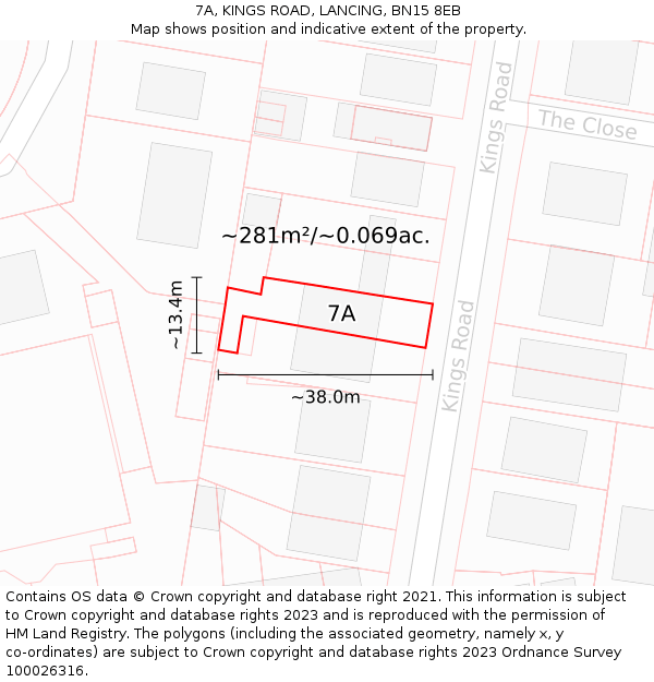 7A, KINGS ROAD, LANCING, BN15 8EB: Plot and title map