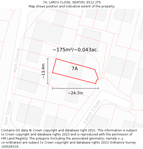 7A, LARCH CLOSE, SEATON, EX12 2TS: Plot and title map
