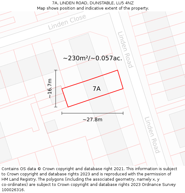 7A, LINDEN ROAD, DUNSTABLE, LU5 4NZ: Plot and title map
