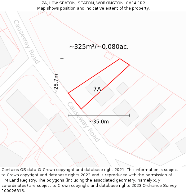 7A, LOW SEATON, SEATON, WORKINGTON, CA14 1PP: Plot and title map