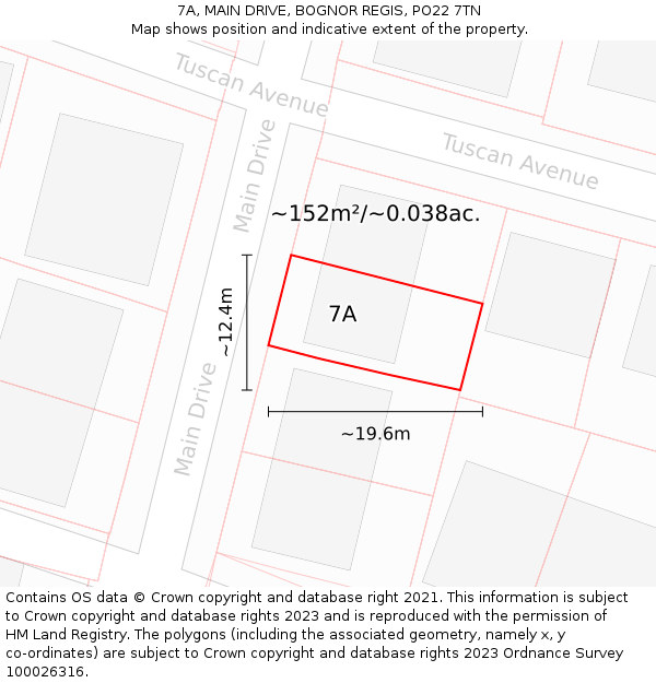 7A, MAIN DRIVE, BOGNOR REGIS, PO22 7TN: Plot and title map