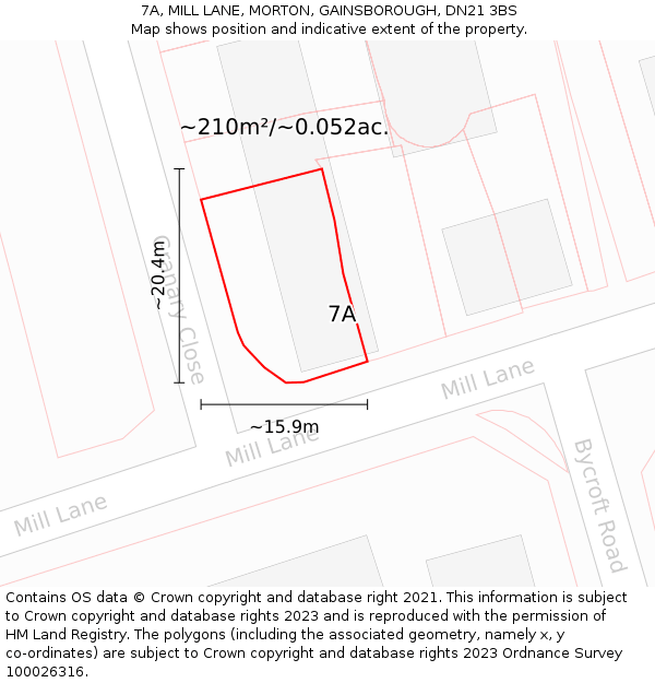 7A, MILL LANE, MORTON, GAINSBOROUGH, DN21 3BS: Plot and title map