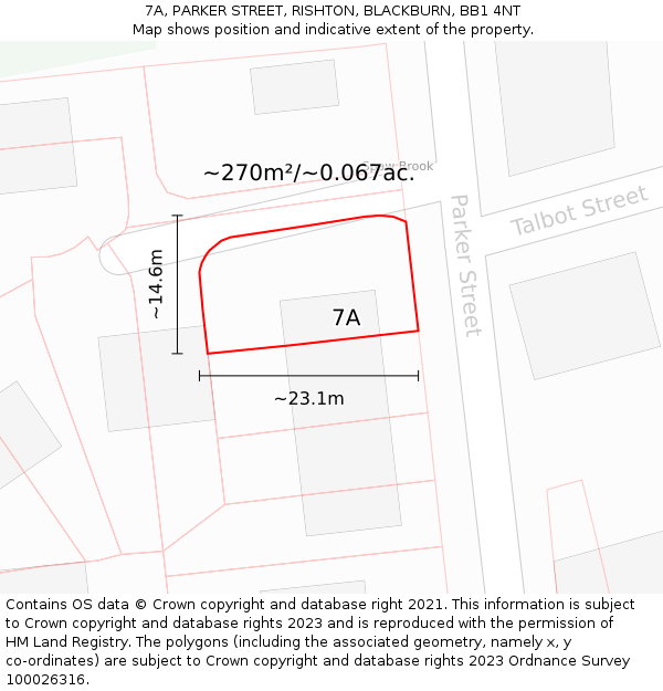 7A, PARKER STREET, RISHTON, BLACKBURN, BB1 4NT: Plot and title map
