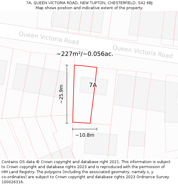 7A, QUEEN VICTORIA ROAD, NEW TUPTON, CHESTERFIELD, S42 6BJ: Plot and title map