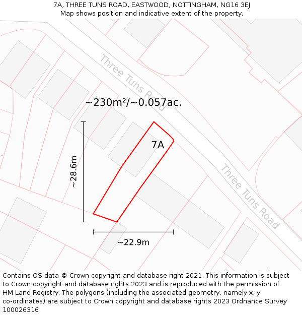7A, THREE TUNS ROAD, EASTWOOD, NOTTINGHAM, NG16 3EJ: Plot and title map