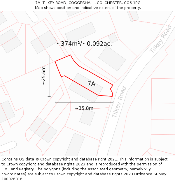 7A, TILKEY ROAD, COGGESHALL, COLCHESTER, CO6 1PG: Plot and title map