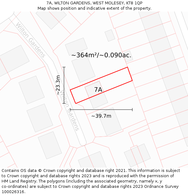 7A, WILTON GARDENS, WEST MOLESEY, KT8 1QP: Plot and title map