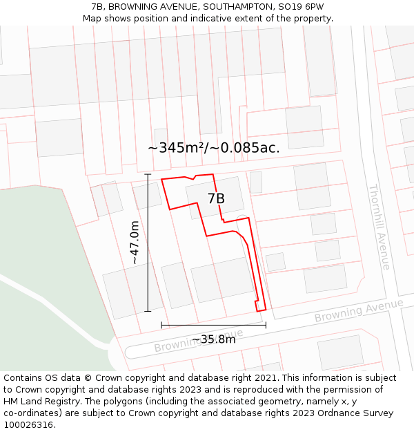 7B, BROWNING AVENUE, SOUTHAMPTON, SO19 6PW: Plot and title map