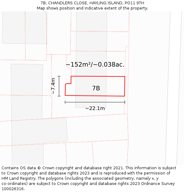7B, CHANDLERS CLOSE, HAYLING ISLAND, PO11 9TH: Plot and title map