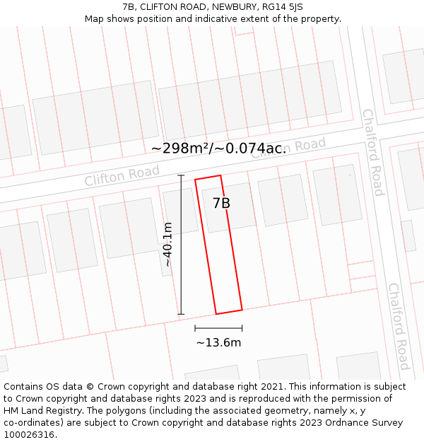 7B, CLIFTON ROAD, NEWBURY, RG14 5JS: Plot and title map