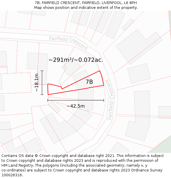 7B, FAIRFIELD CRESCENT, FAIRFIELD, LIVERPOOL, L6 8PH: Plot and title map