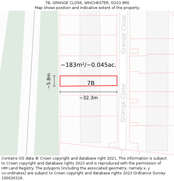 7B, GRANGE CLOSE, WINCHESTER, SO23 9RS: Plot and title map