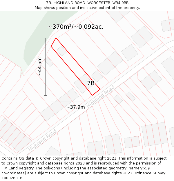 7B, HIGHLAND ROAD, WORCESTER, WR4 9RR: Plot and title map