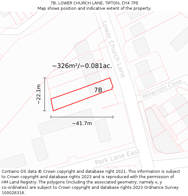 7B, LOWER CHURCH LANE, TIPTON, DY4 7PE: Plot and title map