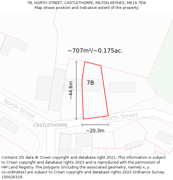 7B, NORTH STREET, CASTLETHORPE, MILTON KEYNES, MK19 7EW: Plot and title map