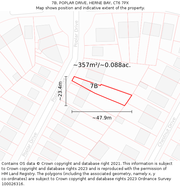 7B, POPLAR DRIVE, HERNE BAY, CT6 7PX: Plot and title map