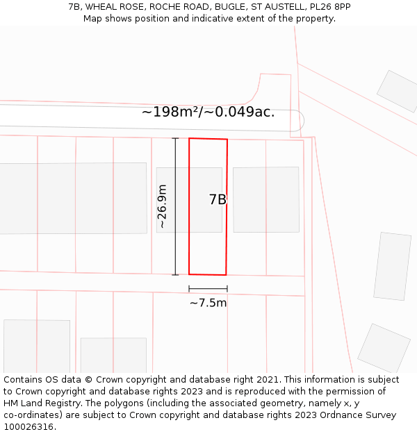 7B, WHEAL ROSE, ROCHE ROAD, BUGLE, ST AUSTELL, PL26 8PP: Plot and title map