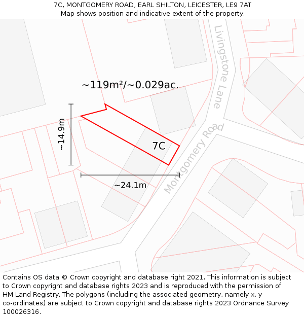 7C, MONTGOMERY ROAD, EARL SHILTON, LEICESTER, LE9 7AT: Plot and title map