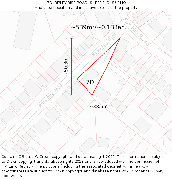 7D, BIRLEY RISE ROAD, SHEFFIELD, S6 1HQ: Plot and title map
